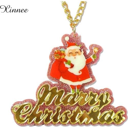Dropshipping Christmas Elder Acrylic Pendant Chain Choker Girl Kids Jewelry Festival Gift Custom Name Character Necklace XN1040