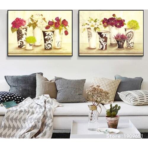 Cotton no frame pastoral red flowers white vase canvas printings oil painting printed on cotton wall art decoration pictures