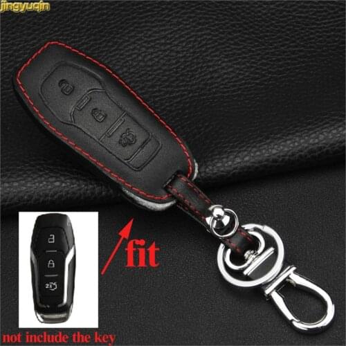 Jingyuqin 10pcs New 3 Buttons Smart Remote Car Key Fob Case Leather Cover Wallet for Ford New Mondeo Protective Holder Bag Cover