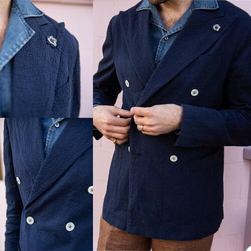 Classic Peaked Lapel Men Handsome Double Breasted Slim Fit Blazer 1 Piece Party Smart Casual Daily Jacket Custom Made