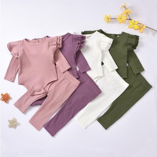 Newborn Baby Boys Girls Clothes 2020 Clothing Set Ruffles Solid Knitted Romper Pants Outfits 6 9 12 18 Months ropa para bebe