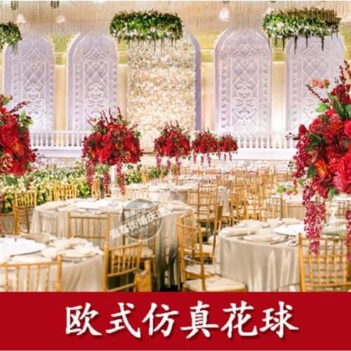 Hotsale 50cm diameter artificial silk red roses with peony flowers table center piece wedding flower docoration 2pcs/lot