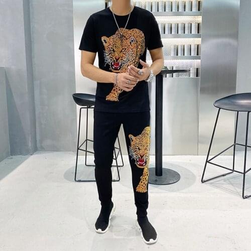 Hot selling mens fashion suit high quality casual mens sportswear suit rhinestone design