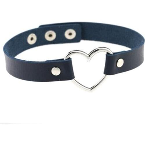 Fashion Women Cool Punk Goth Rivet Heart-Shape Leather Collar Choker Necklace Jewelry Accessories