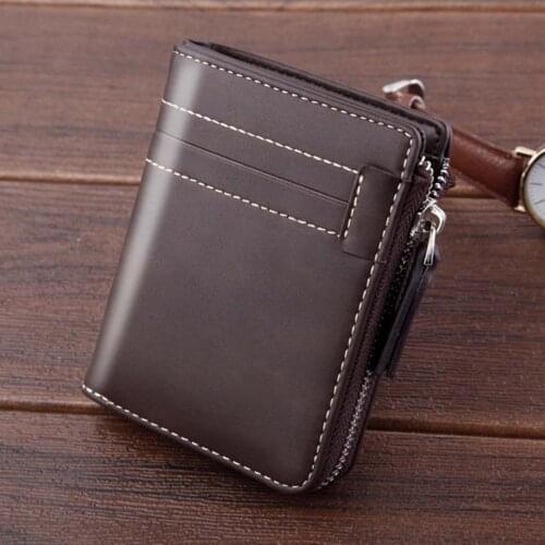 Fashion Casual Men Faux Leather Multi Slots Short Zipper Wallet Credit Card Purse Holder Short Wallet Money Bag