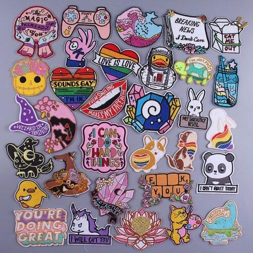 Cartoon Patch Iron On Patches For Clothing Cute Animal Thermo Stickers Stripes Embroidered Patches For Clothes DIY On T-Shirt