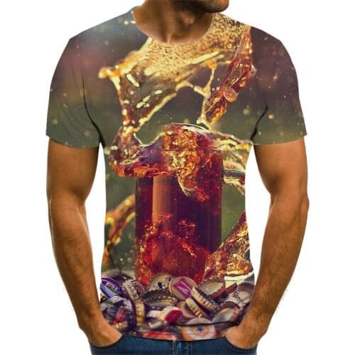 3D T-shirt Mens Casual T-shirt Fun Beer Print T-shirt Mens Summer Style Party Top Couple Elastic Breathable T-shirt Streetwear
