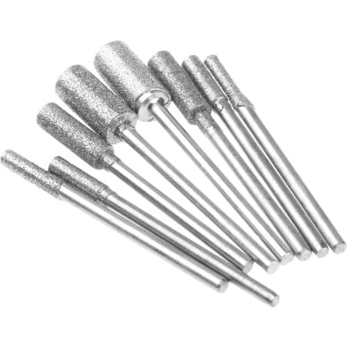 8Pcs 2.5/3/4/6mm Diamond Grinding Head Mounted Points Bit 2.35mm Shank Jade Stone Carving Polishing for Dremel Rotary Tool