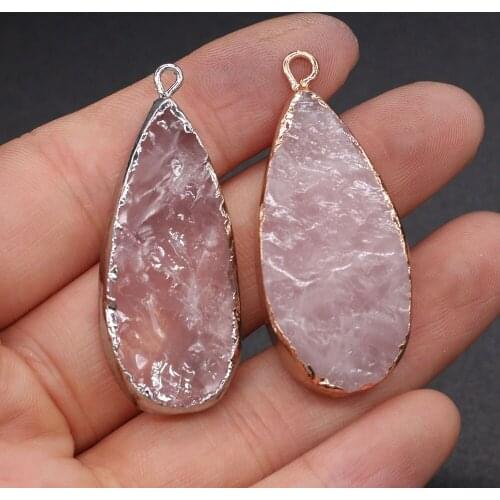 Natural Rose Quartzs Pendants Charms Water Drop Shape Stone Pendants DIY for Necklace or Jewelry Making Size 19x45mm