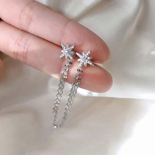 A Girl' New 2021 Six Star Long Tassel Chain Earrings for Women Prevent Allergy Exquisite Ear Jewelry Girl Gift