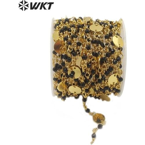 RBC148 Gorgeous black agate beads jewelry chain pure wire wraped handmake natural stone beads jewelry DIY finding chain