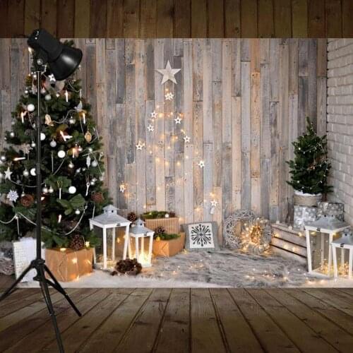 Christmas Background Photography Winter Snow Christmas Tree Wreath Wood Door Home Decor Holiday Family Celebrate Party Photocall
