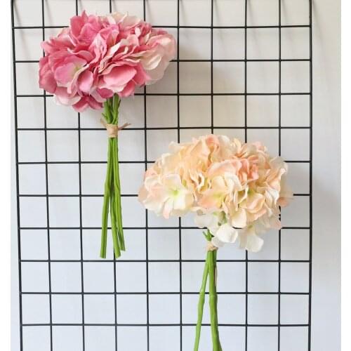 Pink Silk Hydrangeas Artificial Flowers Wedding Flowers for Bride Hand Silk Blooming Peony Fake Flowers White Home Decoration