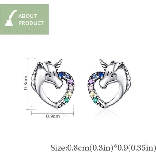 Unicorn earrings for girls,Heart Shape 925 Sterling Silver Rainbow Cubic Zirconia Screwback Earrings Gift for Her, Women, Girl