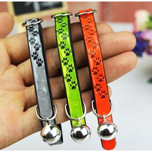 Abrrlo 30cm Reflective Dog Cat Collar Paw Pattern Traction Rope Necklace Adujustable Cats Collar Leash Chain Collars With Bells