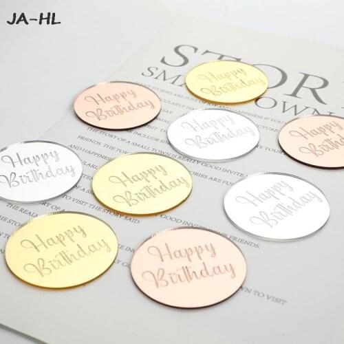 Ins New Gold Happy Birthday Cupcake Topper Acrylic Rose Gold Circle Cake Topper for Birthday