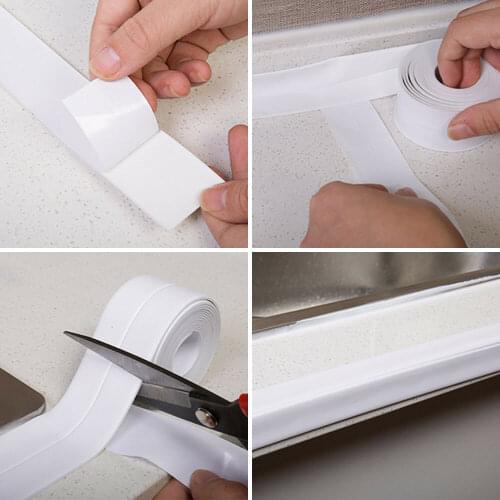 Anti-Stain Kitchen Shower Sink Bath Wall Sealing Strip Tape Caulk Self Adhesive Waterproof Wall Sticker Sink Border Tape