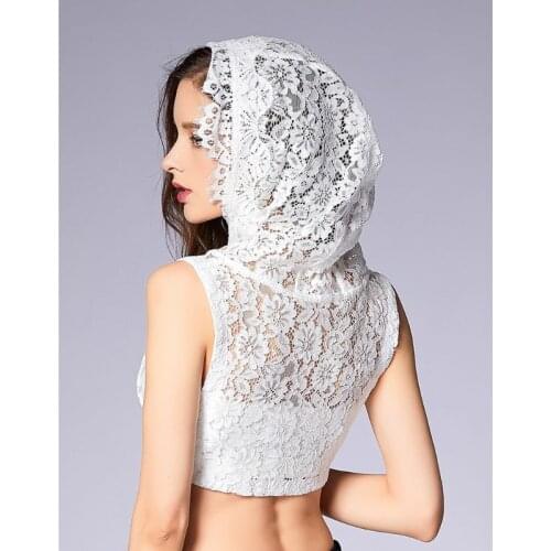 Women Girls Crochet Hollow Floral Lace Fake Collar with Hoodie Cap Fairy Pullover Half-Shirts Sweater Decorative Sunscreen Hat