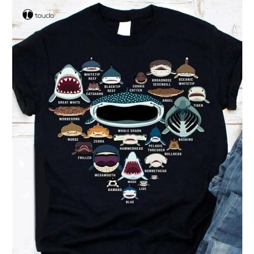 Funny Love Shark Faces Whale Shark Great White Men Women T Shirt Cotton Black tees