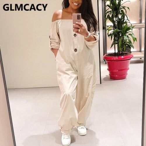 Women Long Sleev Off Shoulder Casual Jumpsuit Solid Loose Overalls