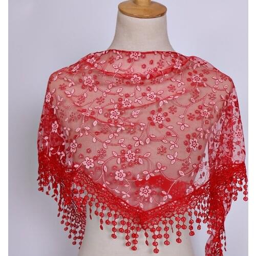 Women Triangle Scarf for Church Prayer Shawl Embroidered Lace Veil Floral Tassel Veils Mantillas for the Churchs Pendant Scarve