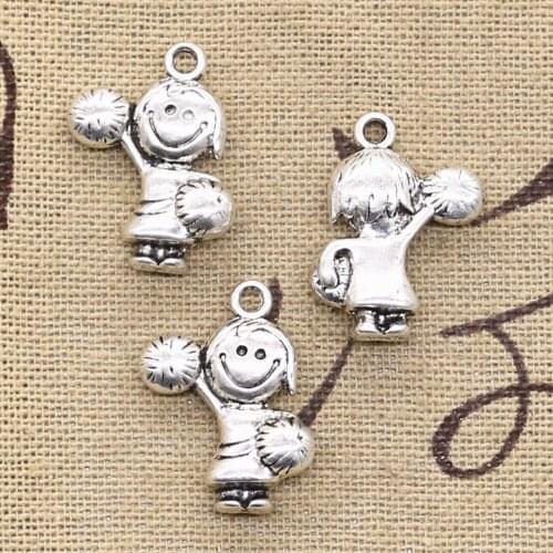 10pcs Charms Cheerleaders Cheer Girl 22x15mm Antique Silver Color Pendants DIY Crafts Making Findings Handmade Tibetan Jewelry