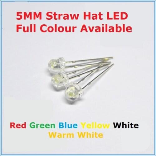 100PCS Straw Hat LED bead 5MM Red Yellow Green Blue Warm White Transparent Cover dip high quality bright F5 light emitting diode