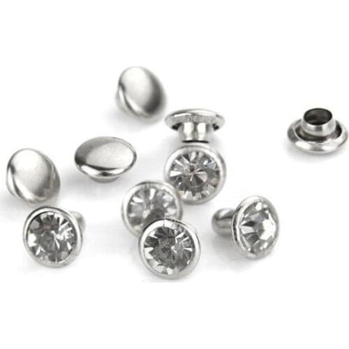 1000 Sets Glass Rhinestone White Crystal Rivets Studs Decorations Findings 6 mm
