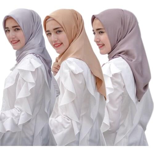 110*110cm Silk Satin Muslim Shawl malaysia hijab Plain Wrap femme musulman Hijabs Islamic clothing Turban Scarves For Women