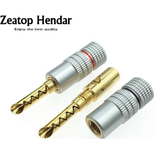 2Pcs 24K Gold Plated Copper BFA 4mm Banana Plug Male Speaker Connector