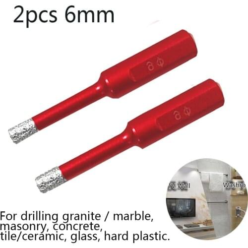 2Pcs Diamond Drill Tile Dry Drill Bit 6mm For Granite Marble Porcelain Glass Quartz Ceramics For Drilling Hole Saw Cutting Kit