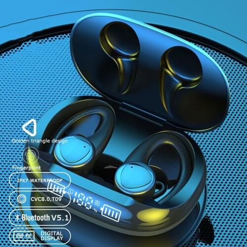 2021 TWS Bluetooth 5.1 Earphones Ear Hook Wireless Headphone HD Stereo Mini Earbuds Digital Display Fingerprint Touch Headset