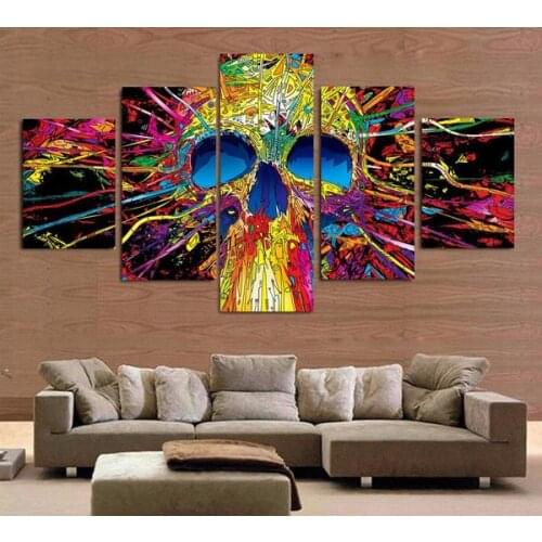 Framed 5 Panels Colorful skull head Canvas Print Painting Modern Canvas Wall Art for Wall Pcture Home Decor Artwork