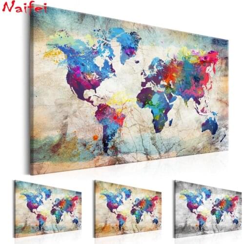 Diy Diamond Painting large Abstract World Map Embroidery Full Drill Square/Round Rhinestone 5D Mosaic colorful Wall decor Art