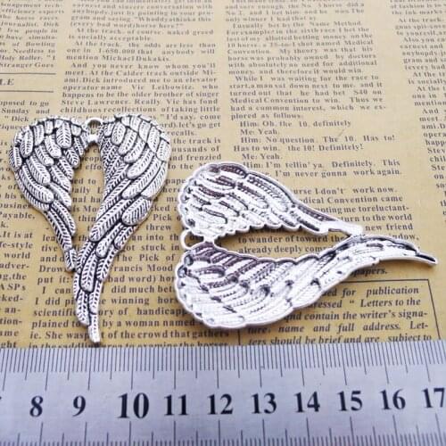 1PCS 47*67mm Large Angel Wing Charms Antiqued Silver Color Tone Pendant Findings DIY Handmade Jewelry Making Supplies Wholesale
