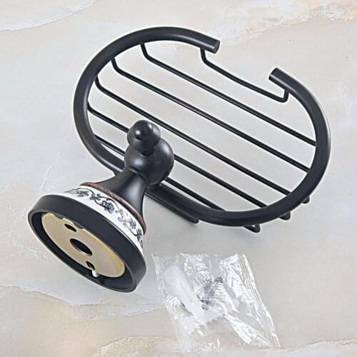 Black Oil Rubbed Brass Ceramic Base Bathroom accessory Wall Mounted Bathroom Soap Dish Holder Basket aba757