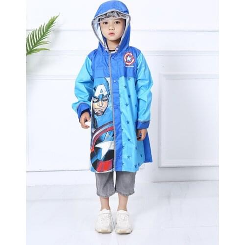 Disney Captain America Boy Kids Raincoat Cartoon Lengthened brim Poncho Boys Children raincoat 3-7 years old school walk travel
