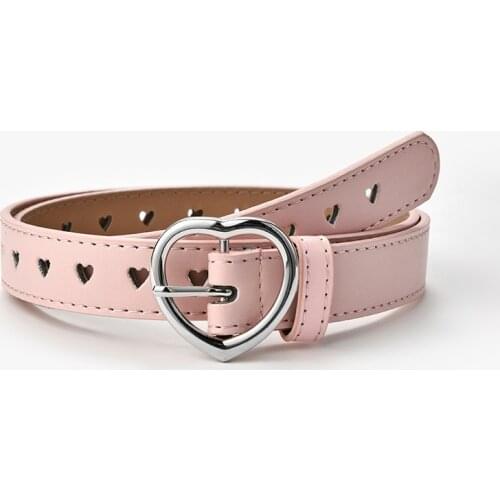 Children Faux Leather Belt Kids Cute Peach Heart Buckle Belts For Girls Solid Waistband Love Heart Eyelet Grommet Waist Belt