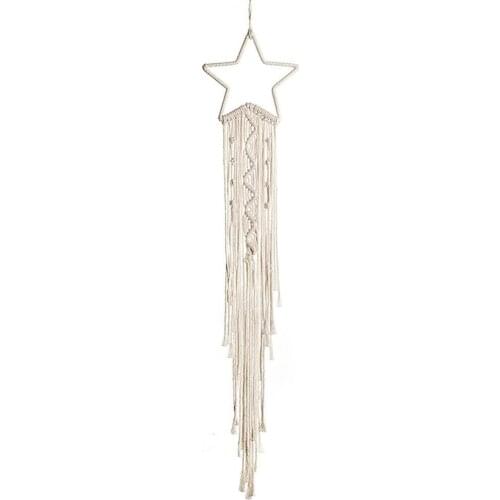 Home Boho Wall Decor moon star Handmade Cotton rope macram tassel woven long tapestry Wall hanging living room background