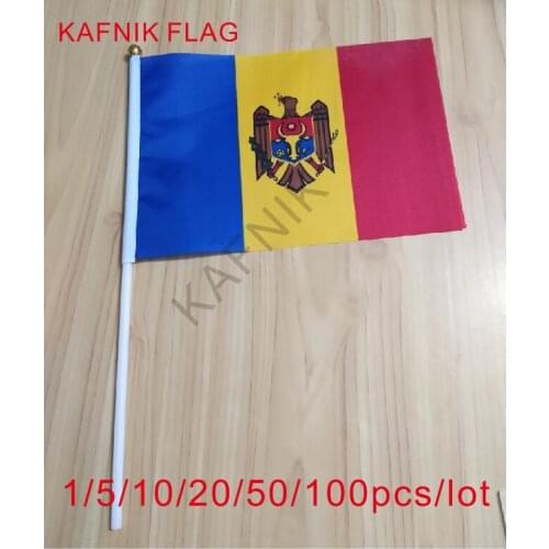 KAFNIK ,10/20/50/100pcs Flag of Moldova 14 * 21CM Free shipping quality polyester Events Festivals Moldova hand wave flags