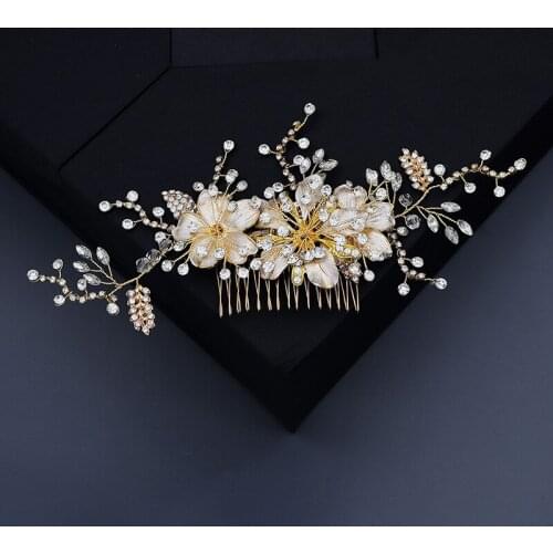 Bridal hair accessories alloy flower hair comb handmade branches crystal insert comb individual wedding dress accessories