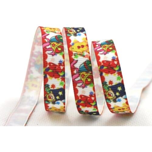 [IuBuFiGo] 100 yards Christmas small bell 3/8" Grosgrain printed ribbon Hair bows DIY handmade 9mm Red ribbons X-1723