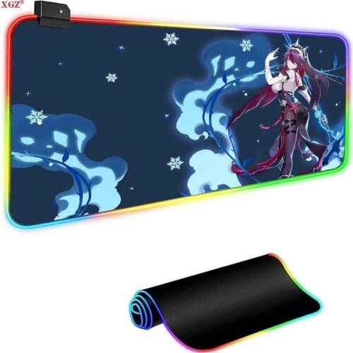 XGZ Anime RGB Mouse Pad Gaming Keyboard Pad XXL Home Office Desk Pad LED Lightweight Non-slip Natural Rubber Pad 400x900mm Cs