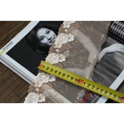 2 Yards Khaki Tulle Lace Trim White Rose Embroidered Lace 4.7 Inches Wide