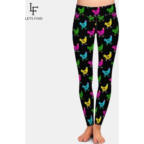 LETSFIND 2020 High Quaility New Plus Size Fitness Leggings 3D Cute Hand Drawn Hen Print High Waist Slim Women Full Leggings