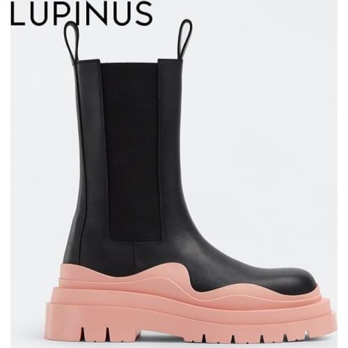 LUPINUS Luxury Brand Design Women Flat Boots 2021 New Fashion Platform Women Ankle Boots Retro Round Toe Chelsea Boots For Women