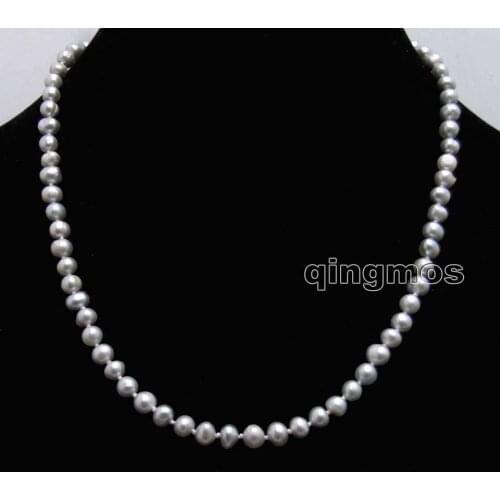 Small 5-6mm Gray Round Natural Freshwater Pearl 17'' Necklace-nec6303 Wholesale/retail Free shipping