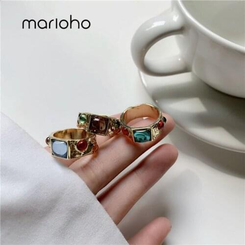 Marioho 2020 Fashionable Gem-studded Glitter Ring Niche Ins Design Sense Retro Palace Style Round Color Ring Female