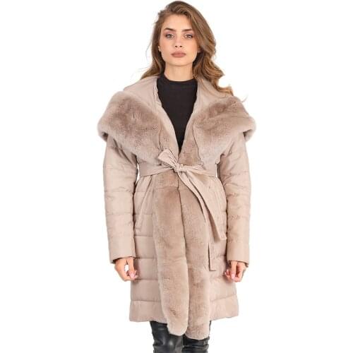 Modaqueen store women orilag & Rex rabbit fur down jacket fabric coat