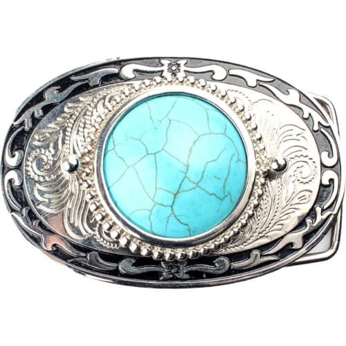 Men Women Silver Metal Cowboy Western Long Big Belt Buckle Large Turquoise